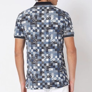 Chemise d'été décontractée pour homme en coton tricoté, motif géométrique patchwork imprimé, avec poche, idéale pour le golf, manches courtes - Product Image 4
