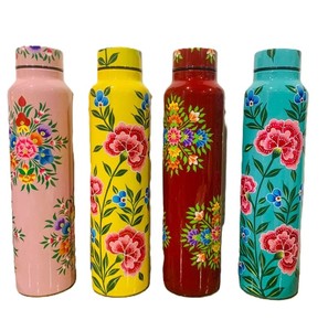 Bouteille d'eau en cuivre à motif bohème rustique, finition polie, bouteille à boire en métal ethnique, imprimée décorative pour la maison, la salle de sport, ou comme cadeau - Product Image 6