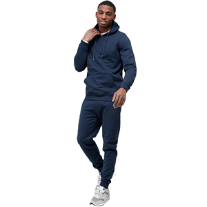 Men's Navy Blue Hooded <b>Tracksuit</b> Full Length Solid Color Casual Wear 100% Cotton Breathable Regular Fit With Side Pockets - Product Image 1