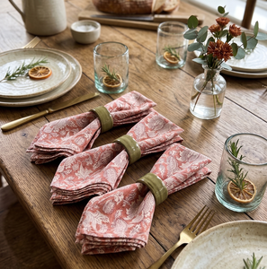 Serviette de table carrée en coton 100% faite à la main, imprimée au bloc, réutilisable, écologique, personnalisable, motif floral, pour la restauration - Product Image 5