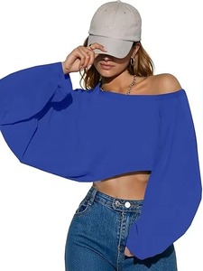 Women's Off Shoulder Batwing Sleeve Crop <b>Top</b> Solid Blue Knitted Casual Summer Style <b>Pumpkin</b> Pattern Winter Style Anti Pilling - Product Image 6
