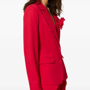 New Commuting Style Women <b>Red</b> Blazer <b>Suit</b> Jacket Loose 3D Rose Elegant Office Fashion Wholesale Custom Logo Long Sleeve Outfit - Product Image 3