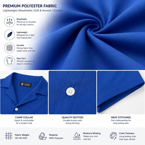 Chemise décontractée pour homme de haute qualité, bleue, à manches courtes, col rabattu, boutonnée, couleur unie, respirante, en popeline de polyester, pour l'été - Product Image 5