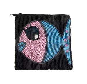 Monedero con cuentas de semillas personalizadas con diseño rosa de pescado, hermoso monedero con características de accesorios de moda - Product Image 1