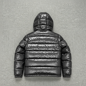 Black Hooded <b>Long</b> Puffer <b>Jacket</b> <b>Men</b> Windproof Waterproof Casual Winter Zipper Closure Front Logo Print Regular Finished Worsted - Product Image 5