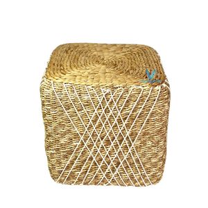 New Collection Water Hyacinth Ottoman Handwoven Pouf Decorative Floor <b>Seat</b> Wholesale OEM Manufacturer - Product Image 1