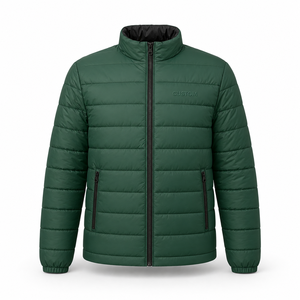 Veste synthétique verte pour homme, col montant, fermeture éclair, coupe-vent, décontractée, hiver, polyester, veste synthétique isolée pour homme - Product Image 1