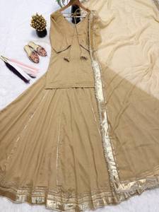 Ensemble Anarkali en soie dorée avec dupatta, tenue de mariage indienne traditionnelle, robe ethnique longue pour femmes - Product Image 6