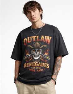 Camiseta Vintage 2026 con Gráfico de Calavera Lavado al Ácido para Hombre, Oversize, de Algodón Pesado 300GSM, Estilo Urbano, Estampada, Ropa Casual - Product Image 3