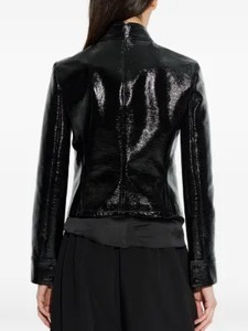 High Quality Black Ladies Cowskin Leather Short <b>Biker</b> <b>Jacket</b> with Button Custom Logo Factory Wholesale Customization - Product Image 3
