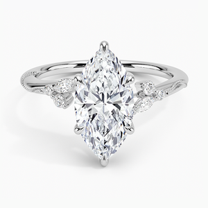 Anillo BOJ 030 con Corte Marquise, Plata 925, Camelia, Diamante Migraine, 2ct, Color D, VVS1, Moissanita, Certificado GRA, Precio Bajo - Product Image 1
