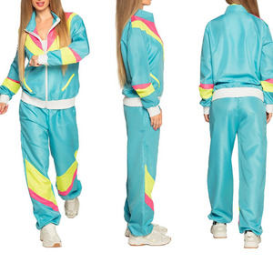 Color Blocking Track Suit Set Men Women <b>80</b> Style Sporty Jogging <b>Outfit</b> Teal Yellow Pink Knitted Polyester Breathable Spring Wear - Product Image 6