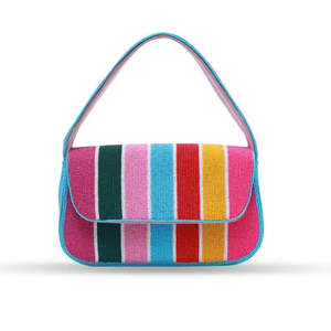 Sac à main décontracté de luxe fait main indien, sac baguette perlé de verre, poignée assortie de perles multicolores, durable, artisanal, local - Product Image 3