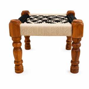 Tabouret ottoman traditionnel en bois fait main de qualité supérieure, rembourré en tissu, meuble polyvalent pour salon et chambre à coucher - Product Image 1