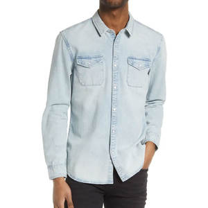 Diseña Tu Propio Logotipo, Camisa de Mezclilla de Manga Larga para Hombre, Diseño OEM, Camisas de Mezclilla Personalizadas para Hombre - Product Image 1