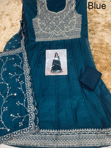 Ultima <span class=keywords><strong>Moda</strong></span> per Donne: Abito Lungo in Georgette con Ricami, Stile Anarkali con Dupatta, Pronto da Indossare per Matrimoni - Product Image 2