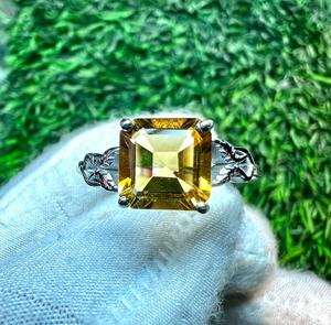 Natural <b>Citrine</b> Asscher Cut 925 Sterling Silver <b>Ring</b> Women's Vintage Gemstone Jewelry Fine <b>Rings</b> Prong Setting Geometric Style - Product Image 4