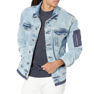 Men's 100% Cotton <b>Light</b> Wash Denim Jacket Casual Regular Fit Button Front Long Sleeve Utility Pocket Autumn Fashion Blue - Product Image 1