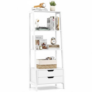 Estantería Moderna Blanca de 5 Niveles con Cajones de Almacenamiento, Estante de Exhibición de Madera Independiente para Muebles de Sala de Estar - Product Image 1