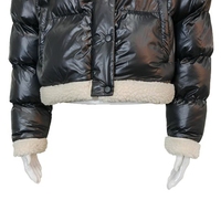 Blouson d'hiver matelassé brillant unisexe personnalisé avec logo, col et poignets en sherpa, veste bomber courte chaude, vente en gros