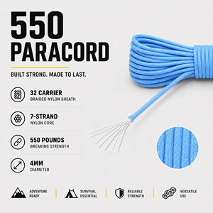 Light Blue 4mm Paracord Rope 550 Type Nylon Utility <b>Cord</b> for Camping, Survival, Craft and DIY Use - Product Image 3