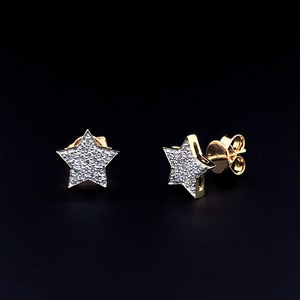 Star Shape 925 Silver Vermeil Pave Diamond Stud Earrings IGI Certified 0.20ct Round Brilliant <b>Cluster</b> Unisex Gift - Product Image 3