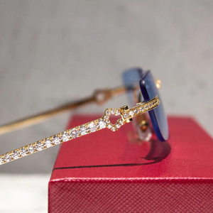 Lunettes de soleil de luxe en métal avec strass en forme de cœur, sans monture, jaunes, pour unisexe, protection UV400, lunettes de mode haut de gamme - Product Image 4