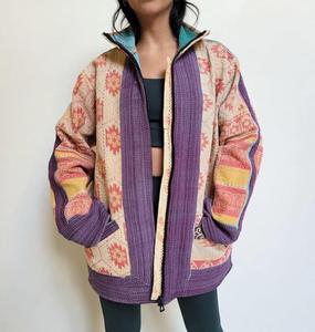 Kantha Jacket for Women Handmade Cotton <b>Quilted</b> Reversible Jacket Vintage Indian Block Print Boho Ethnic <b>Winter</b> Coat Wholesale - Product Image 6