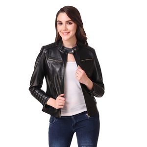 Double-necked Motorcycle Jacket Loose <b>Leather</b> Jacket Short Spring and Autumn Women's Coat - Product Image 1