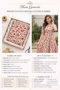 Tela 100% algodón con estampado a mano de Jaipur, estilo años 60, con motivos florales, textil indio hecho a mano para la fabricación de ropa de boutique. - Product Image 5