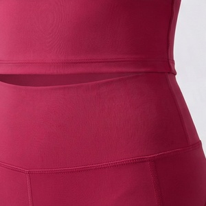 Conjunto Deportivo de 2 Piezas para Mujer, Top Corto de Manga Larga, Pantalones Cortos de Cintura Alta, Color Sólido, Tejido Transpirable, Ropa Deportiva por Encima de la Rodilla - Product Image 5