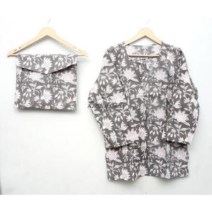 Conjunto de Pijama de Algodón 100% Hecho a Mano con Estampado Floral para Mujer, Suave, Cómodo, Cuello Redondo, Elegante, Transpirable, Manga Larga, Venta al Por Mayor - Product Image 2