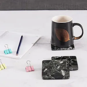 Modern Black Resin Coaster Set with Textured Multifunction Holder, Suitable for Kitchen, Beer <b>Cups</b>, Silicone, <b>Bamboo</b>, Rubber - Product Image 2
