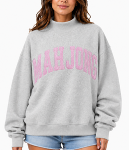 Sweat-shirt à col roulé oversize pour femme, gris, en coton, avec broderie de lettres Mahjong sur le devant, épaules tombantes, pull tricoté décontracté pour l'automne - Product Image 4