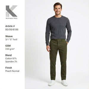 Pantalones Chinos Elásticos para Hombre, Algodón y Spandex, 230GSM, Sarga 3/1, Corte Ajustado, Fabricante y Proveedor OEM ODM - Product Image 2