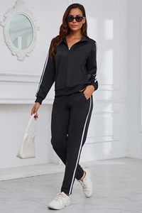 Conjunto deportivo cómodo y transpirable para mujer en color sólido, conjunto deportivo de moda con mangas largas y transpirables para mujer - Product Image 3