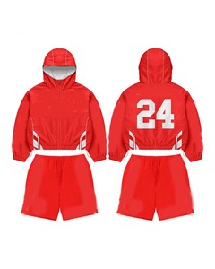 ZAINI Premium Casual Men's Winter Solid Knitted Polyester Taslon Windbreaker Short Set <b>Red</b> Contrast Panel Embroidered Screen - Product Image 1