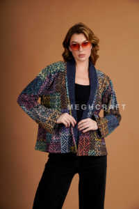 Vintage Reversible <b>Kantha</b> Plus Size Eco-Friendly Breathable Bomber <b>Jacket</b> for Women Boho Winter Fashion Stand Collar 100% Cotton - Product Image 2
