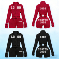 Ensemble deux pièces personnalisé avec logo pour femme : veste courte zippée à col montant et manches longues, et sweat à capuche, en Spandex/Polyester, toutes saisons