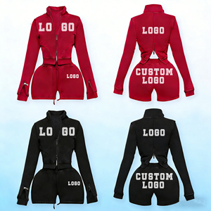 Custom Logo Solid Women's Two-Piece Stand Collar <b>Cropped</b> <b>Zip</b>-<b>Up</b> Jacket and Hoodie Set - Product Image 5