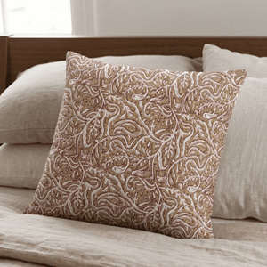 16x16 Custom Size Hand Block Printed Handmade <b>Throw</b> Sham Cushion <b>Cover</b> with Artistic Lotus and Leaf Motifs for <b>Sofa</b> Decor - Product Image 4
