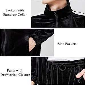 <b>LOW</b> MOQ Custom High Quality Velour Tracksuit Men Sportswear Velvet Suit Fleece Black Color Velour Tracksuits for Man Breathable - Product Image 3
