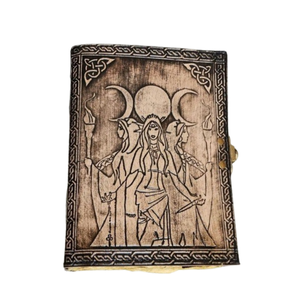 Journal en cuir fait main Triple Lune Déesse, Grimoire de sorcellerie, Carnet en cuir véritable, Journal d'écriture vintage, Cadeau - Product Image 1