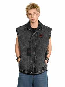 เสื้อกั๊กยีนส์สำหรับผู้ชายมาใหม่เสื้อกั๊กยีนส์ระดับพรีเมียมพร้อมกระเป๋าที่ใช้งานได้จริงดีไซน์แขนกุดใส่สบาย - Product Image 1