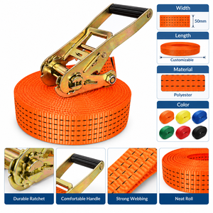 Sangle d'arrimage à cliquet Premium 50 mm 3000 kg en polyester avec doubles crochets en J certifiée CE Marque Provina pour la fixation de cargaison sur camion - Product Image 5