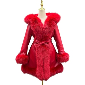 Abrigo Largo de Piel Sintética Elegante para Mujer, Abrigo de Invierno con Cinturón de Lujo, Ropa Exterior Cálida y Moderna de Primera Calidad, Proveedor Mayorista OEM Personalizado - Product Image 1