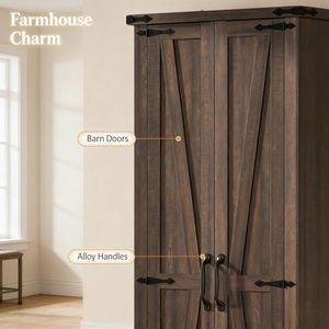 Armario de despensa alto estilo rústico con cajón de puerta corredera y estantes ajustables para cocina - Product Image 2