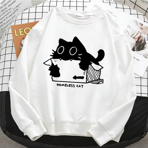 Sudaderas con capucha para mujer, diseño divertido de gato sin hogar, calidad profesional, sudadera básica cálida de forro polar, suave y Kawaii - Product Image 1