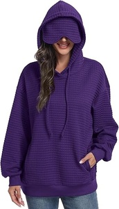Sudadera con Capucha Extra Grande para Mujer, Color Sólido, Tejida en Algodón, Transpirable, para Otoño - Product Image 2