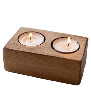 Portavelas Rectangular Rústico de Madera Más Vendido, de Madera de Mango, Económico, de Metal y Hierro, para 2 Velas de Té, para Hogar, Hotel, Navidad - Product Image 3